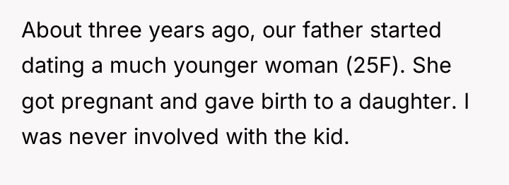About three years ago, our father started dating a much...