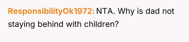 ResponsibilityOk1972 NTA. Why is dad not staying behind with children?