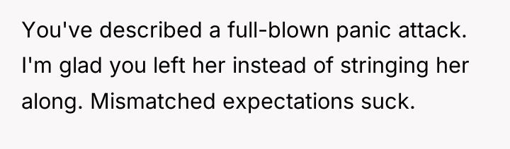 You've described a full-blown panic attack. I'm glad you left...