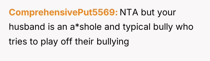 ComprehensivePut5569 NTA but your husband is an a*shole and typical...