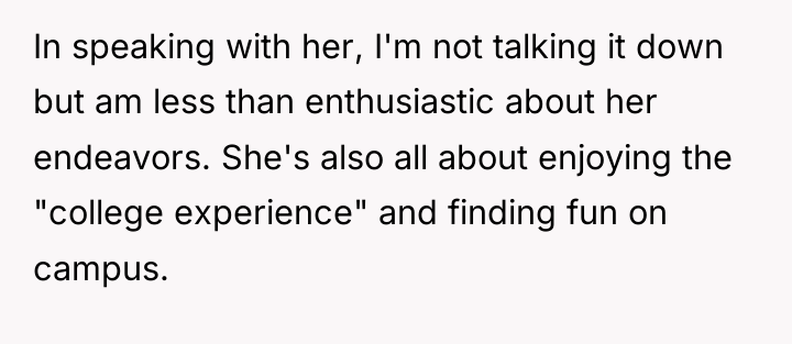 In speaking with her, I'm not talking it down but...