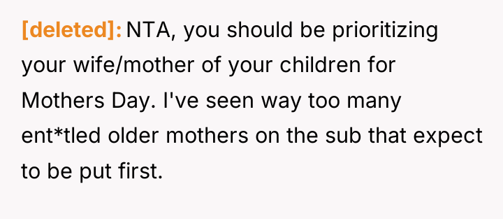 [deleted] NTA, you should be prioritizing your wife/mother of your...