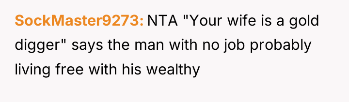 SockMaster9273 NTA "Your wife is a gold digger" says the...
