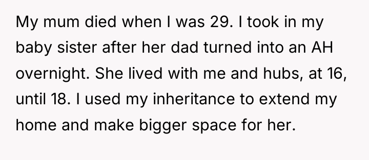 My mum died when I was 29. I took in...