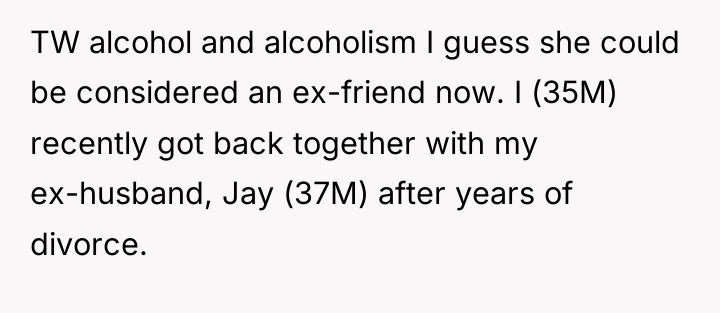 TW alcohol and alcoholism I guess she could be considered...