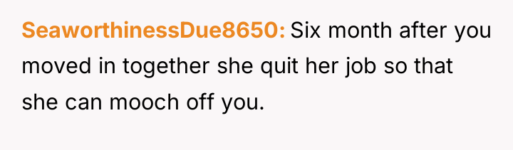 SeaworthinessDue8650 Six month after you moved in together she quit...
