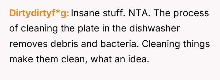 Dirtydirtyf*g Insane stuff. NTA. The process of cleaning the plate...