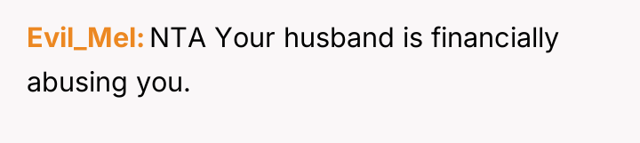 Evil_Mel NTA Your husband is financially abusing you.