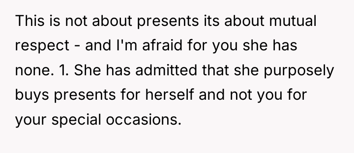 This is not about presents its about mutual respect -...