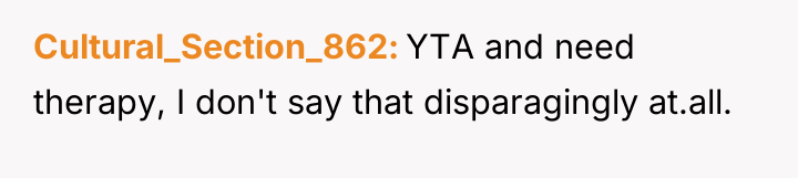 Cultural_Section_862 YTA and need therapy, I don't say that disparagingly...