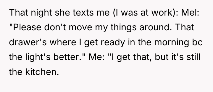 That night she texts me (I was at work): Mel:...