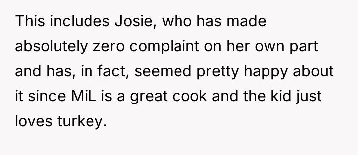 This includes Josie, who has made absolutely zero complaint on...