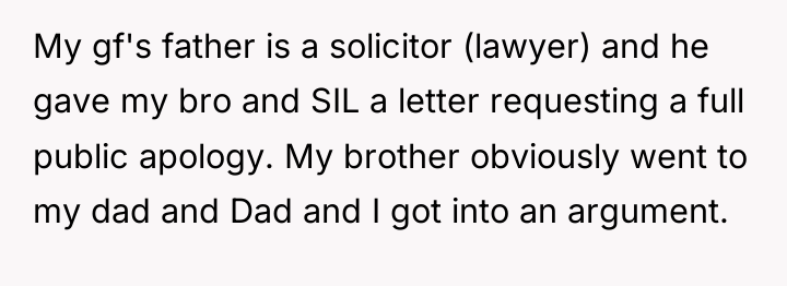 My gf's father is a solicitor (lawyer) and he gave...