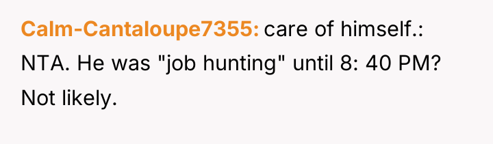 Calm-Cantaloupe7355 care of himself.: NTA. He was "job hunting" until...