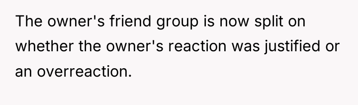The owner's friend group is now split on whether the...