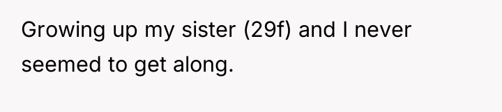 Growing up my sister (29f) and I never seemed to...