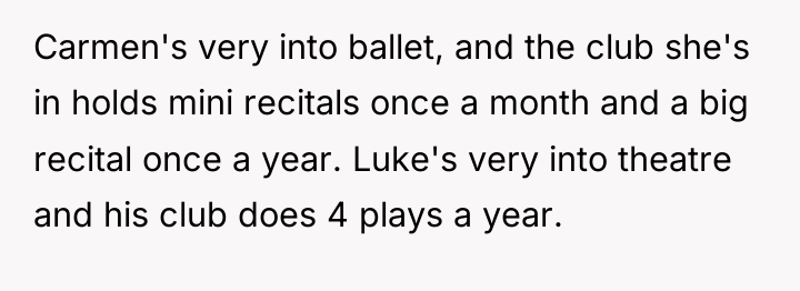 Carmen's very into ballet, and the club she's in holds...