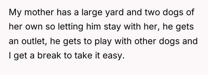 My mother has a large yard and two dogs of...