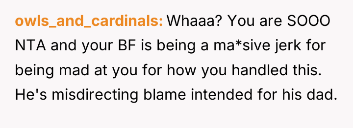 owls_and_cardinals Whaaa? You are SOOO NTA and your BF is...