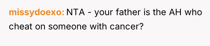 missydoexo NTA - your father is the AH who cheat...