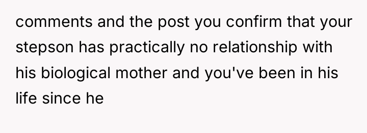 comments and the post you confirm that your stepson has...