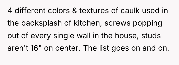 4 different colors & textures of caulk used in the...