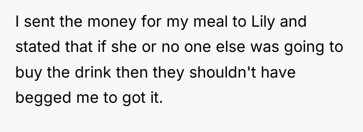 I sent the money for my meal to Lily and...