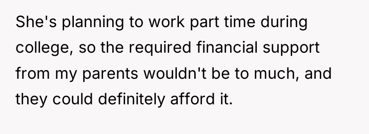 She's planning to work part time during college, so the...