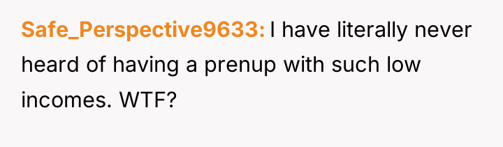 Safe_Perspective9633 I have literally never heard of having a prenup...