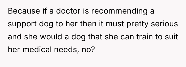 Because if a doctor is recommending a support dog to...