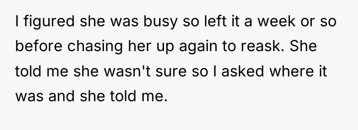I figured she was busy so left it a week...