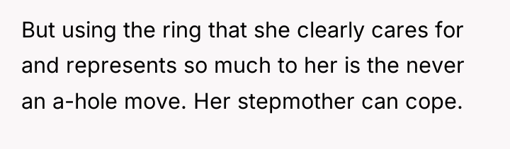 But using the ring that she clearly cares for and...