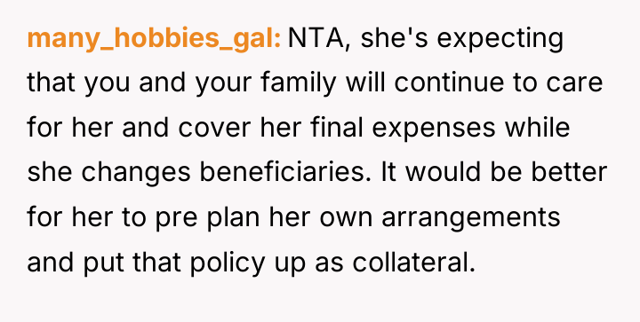 many_hobbies_gal NTA, she's expecting that you and your family will...