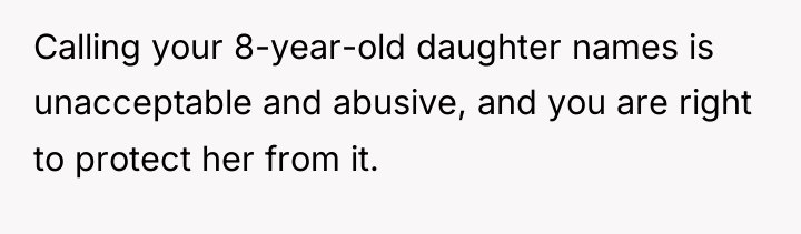 Calling your 8-year-old daughter names is unacceptable and abusive, and...