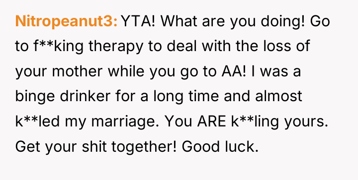 Nitropeanut3 YTA! What are you doing! Go to f**king therapy...