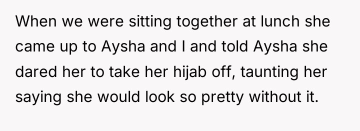 When we were sitting together at lunch she came up...
