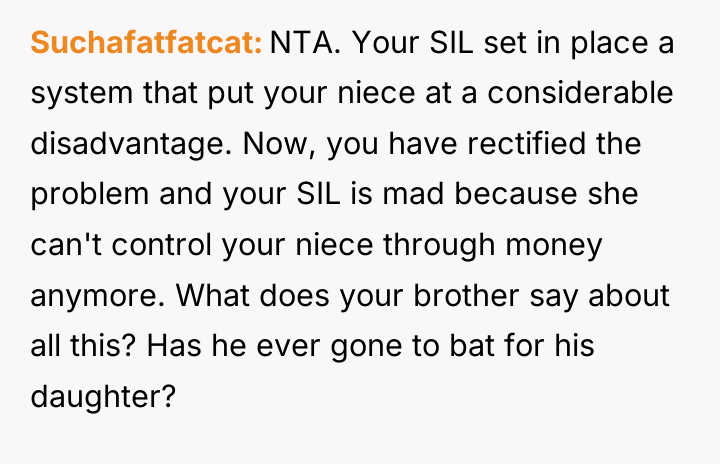 Suchafatfatcat NTA. Your SIL set in place a system that...