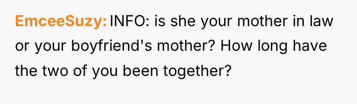 EmceeSuzy INFO: is she your mother in law or your...