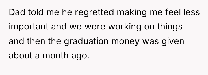 Dad told me he regretted making me feel less important...