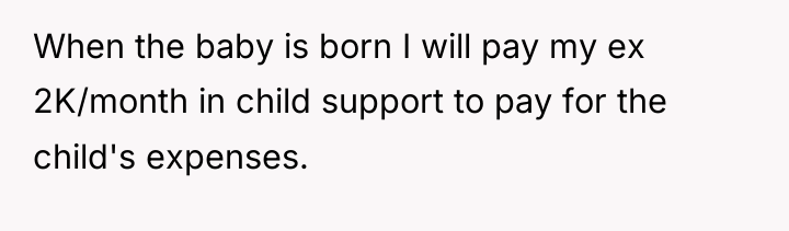 When the baby is born I will pay my ex...