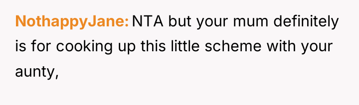 NothappyJane NTA but your mum definitely is for cooking up...