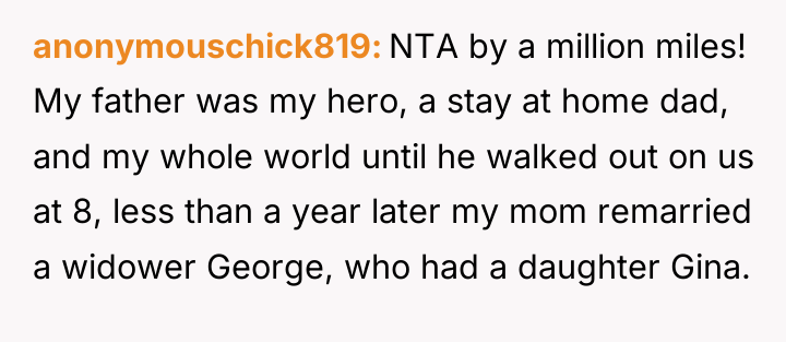 anonymouschick819 NTA by a million miles! My father was my...