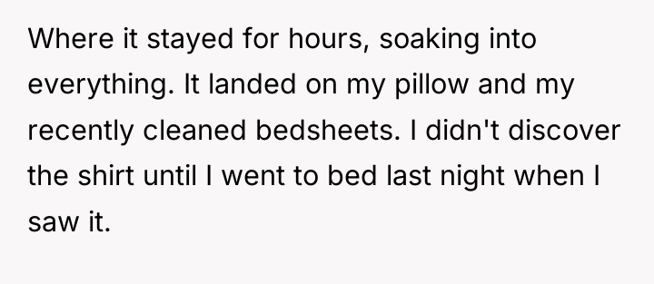 Where it stayed for hours, soaking into everything. It landed...