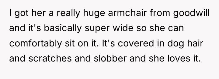 I got her a really huge armchair from goodwill and...