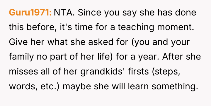 Guru1971 NTA. Since you say she has done this before,...