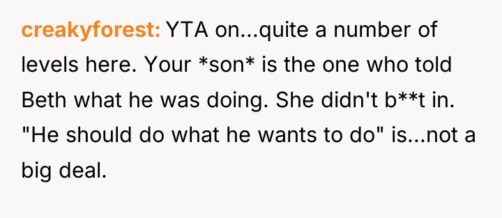 creakyforest YTA on...quite a number of levels here. Your *son*...