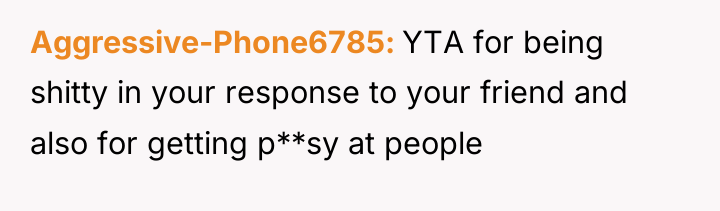 Aggressive-Phone6785 YTA for being shitty in your response to your...