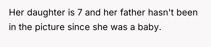 Her daughter is 7 and her father hasn't been in...