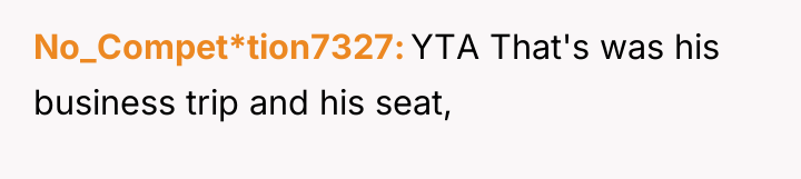 No_Compet*tion7327 YTA That's was his business trip and his seat,