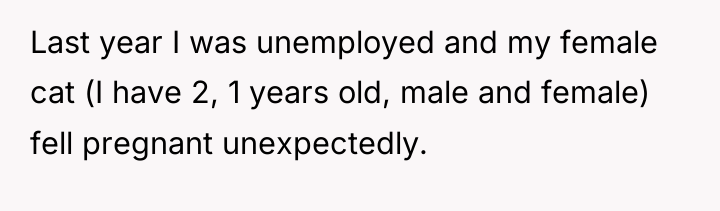 Last year I was unemployed and my female cat (I...